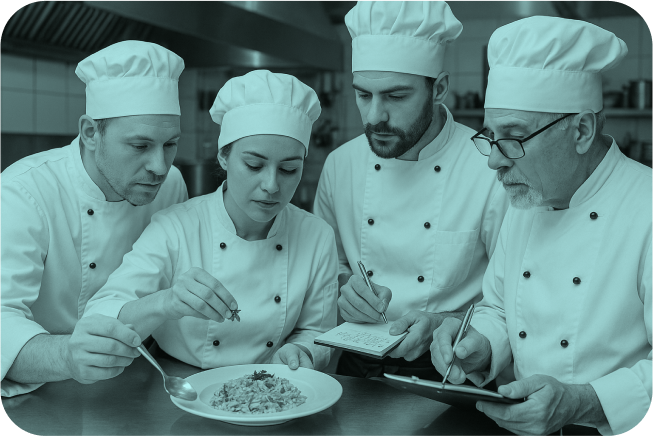 Equipo de chefs trabajando juntos
